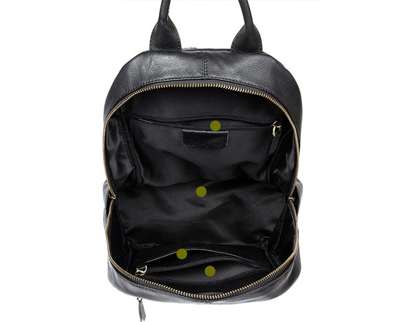 Stylish Ladies Black Genuine Leather Backpack Purse Rucksack For Women Funky