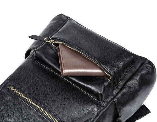 Stylish Ladies Black Genuine Leather Backpack Purse Rucksack For Women Handmade