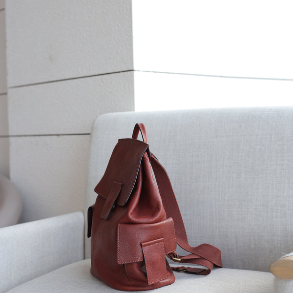 Stylish Ladies Genuine Leather Backpack Purse Rucksack Bag For Women Brown