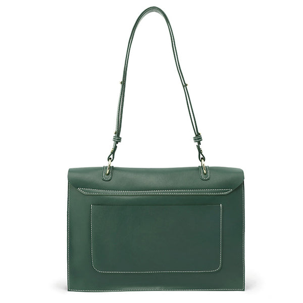 Women's Green Leather Satchel Over the Shoulder Bag Handbags Purse for Women