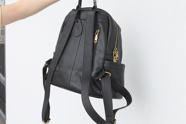 Stylish Ladies Soft Leather Backpacks Black Backpack Purse For Women Casual