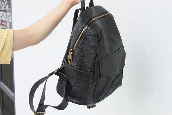 Stylish Ladies Soft Leather Backpacks Black Backpack Purse For Women Cowhide