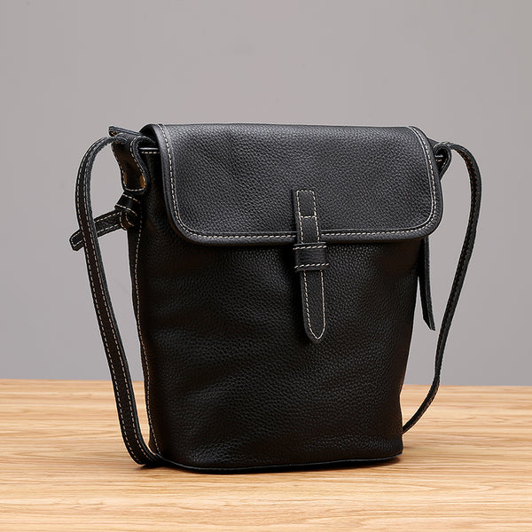 Stylish Leather Womens Bucket Bag Crossbody Bags Purse Shoulder Bag Black
