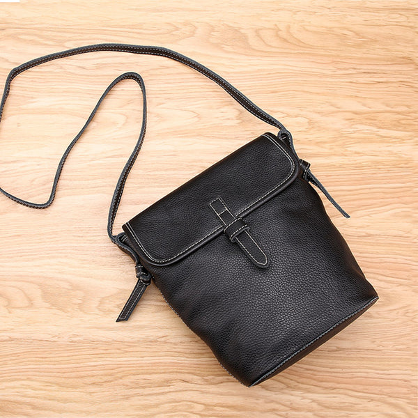 Stylish Leather Womens Bucket Bag Crossbody Bags Purse Shoulder Bag Brown