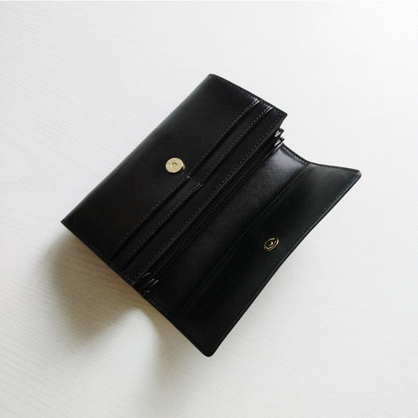 Stylish Women's Black Leather Billfold Trifold Wallet For Women Black