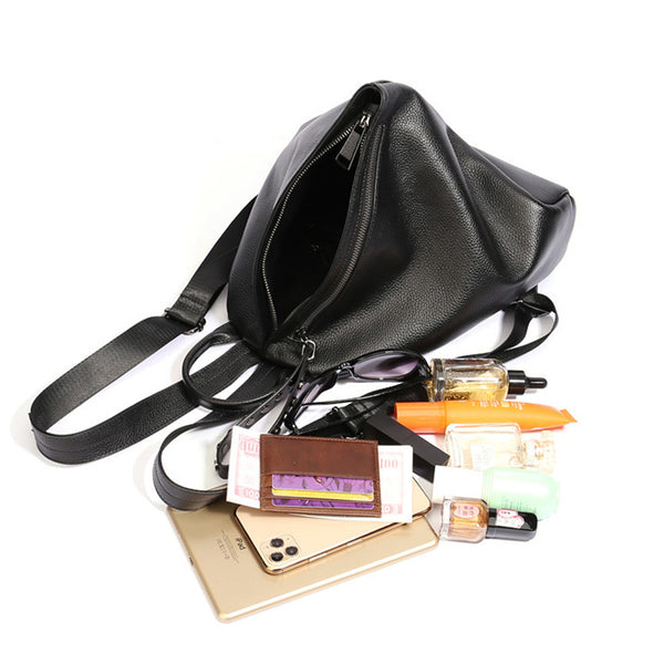 Stylish Womens Black Leather Backpack Bag Ladies Rucksack Minimalist