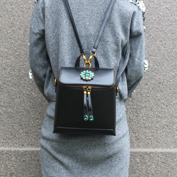 Stylish Womens Black Leather Backpack Purse Cross Shoulder Bag Best