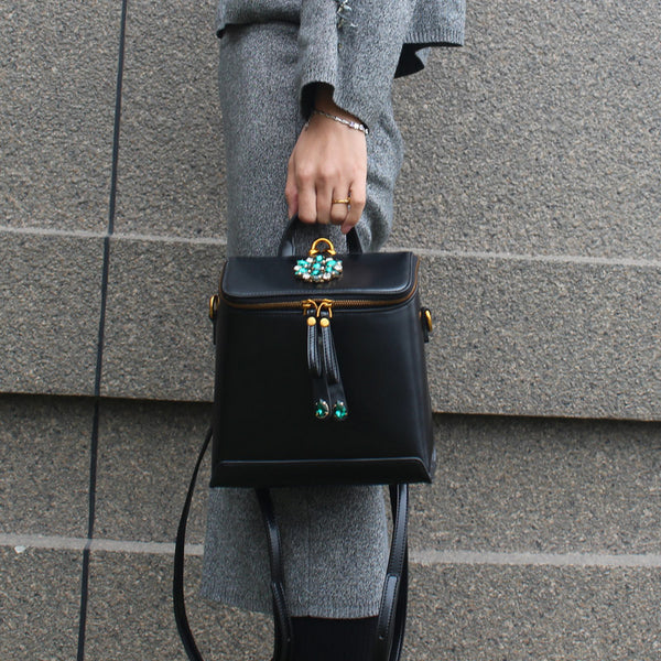 Stylish Womens Black Leather Backpack Purse Cross Shoulder Bag Cool