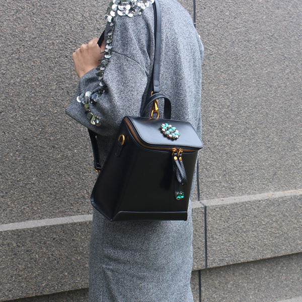 Stylish Womens Black Leather Backpack Purse Cross Shoulder Bag Fashion