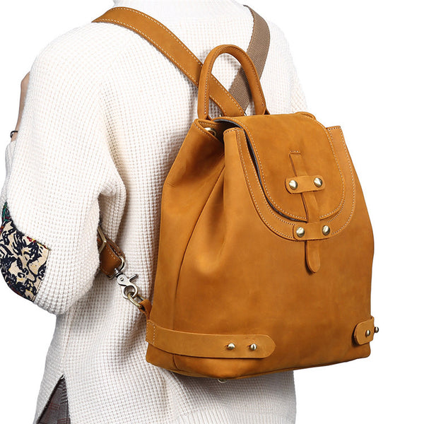 Stylish Womens Brown Leather Backpack Purse Cross Shoulder Bags for Women Affordable