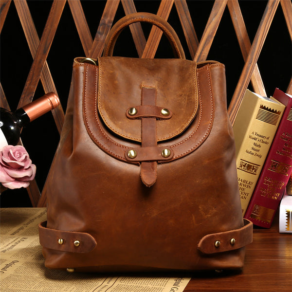 Stylish Womens Brown Leather Backpack Purse Cross Shoulder Bags for Women Durable