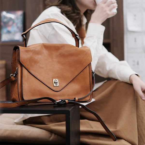Stylish Womens Brown Leather Satchels Leather Messenger Bag For Women Brown