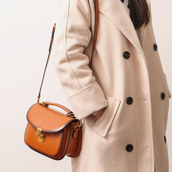 Stylish Womens Genuine Leather Satchel Bag Crossbody Bags for Women Brown