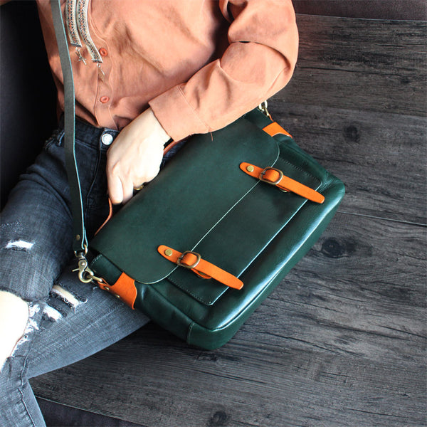 Stylish Womens Green Leather Satchel Bag Crossbody Bags Handbags Designer
