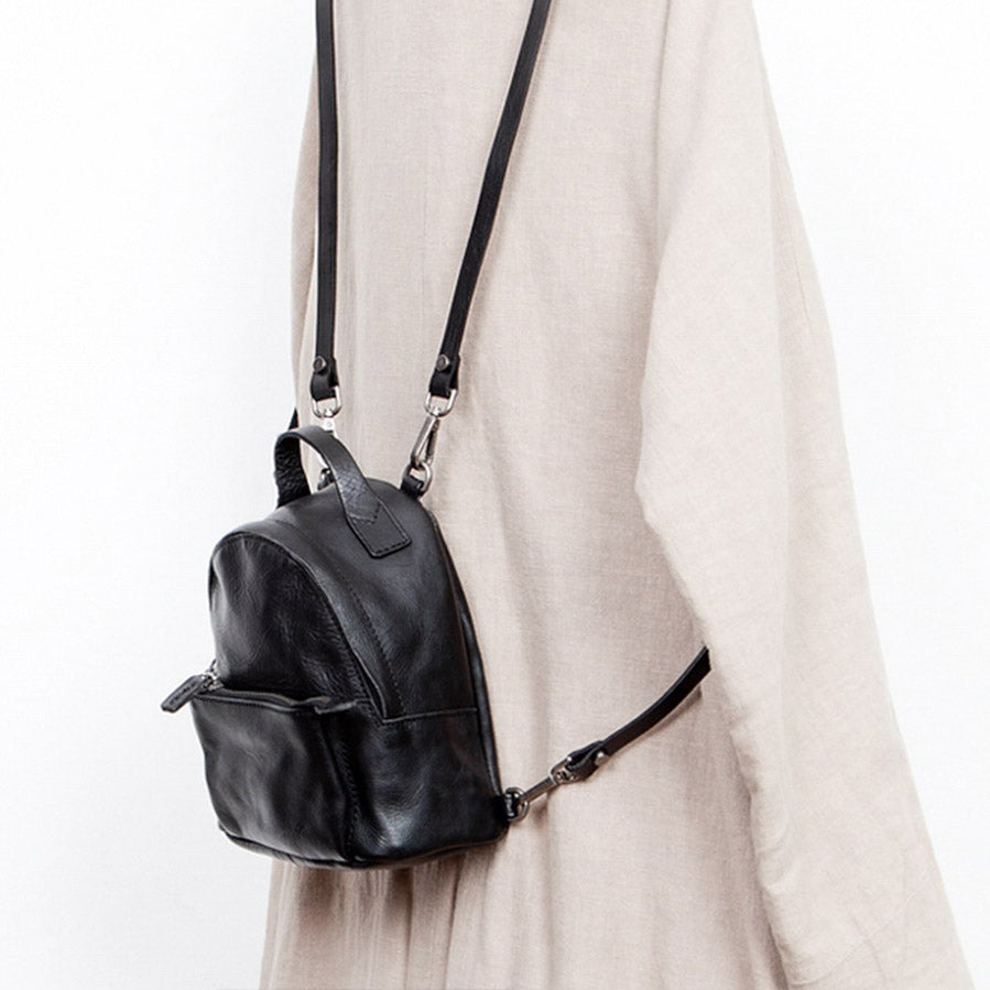 Stylish Womens Mini Rucksack Black Leather Womens Backpack Bags Aesthetic
