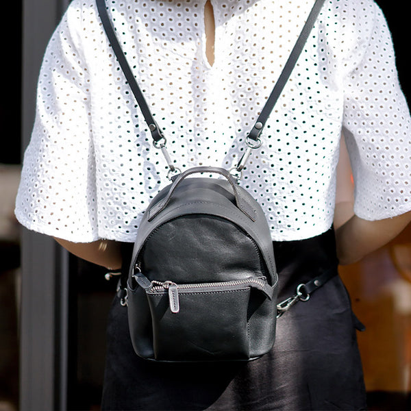 Stylish Womens Mini Rucksack Black Leather Womens Backpack Bags Badass