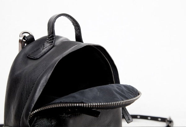 Stylish Womens Mini Rucksack Black Leather Womens Backpack Bags Inside