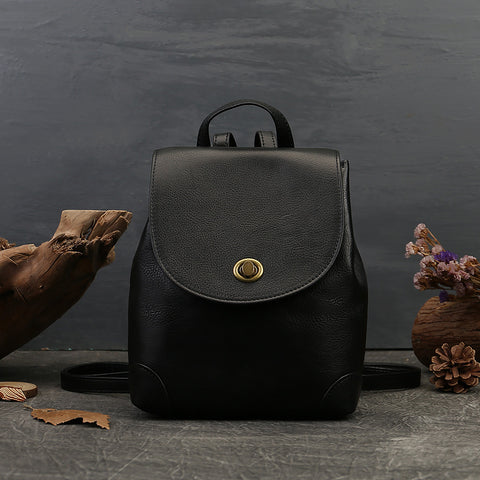 coach black leather mini backpack Stylish Womens Small Black Leather Backpack Purse Ladies Rucksack Bag – igemstonejewelry