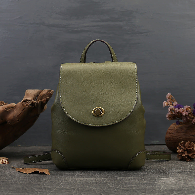 Fioretta Italian Genuine Leather Top Handle Backpack Handbag For Women -  Dark Blue Brown