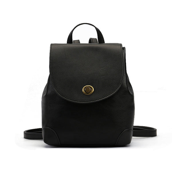 Stylish Womens Small Black Leather Backpack Purse Ladies Rucksack Bag Black