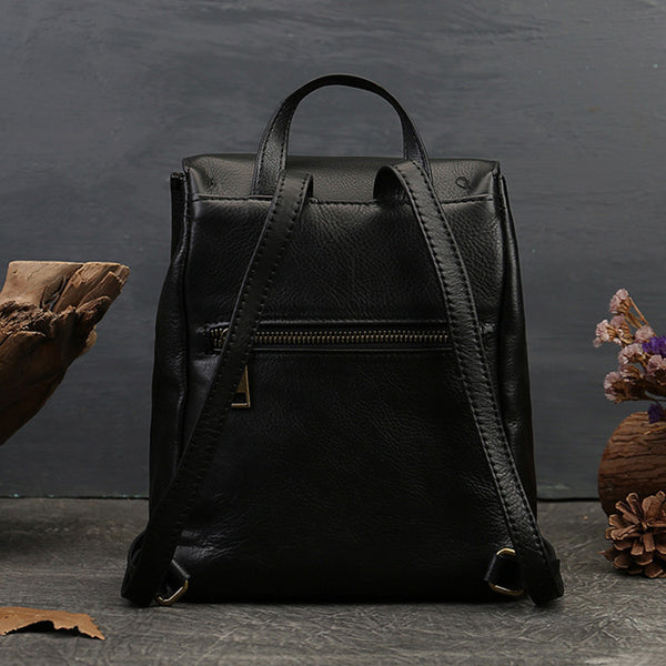 Stylish Womens Small Black Leather Backpack Purse Ladies Rucksack Bag Fashion