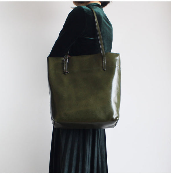 Stylish Womens green Leather Tote Bag Handbags Shoulder Bag for Women gift