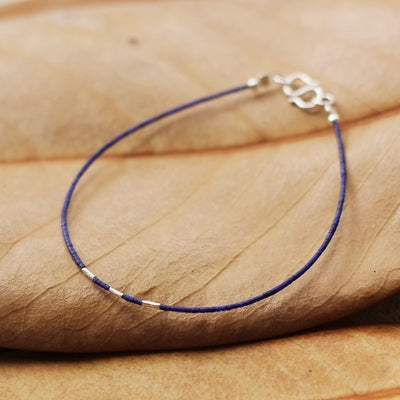 Sterling Silver Lapis Lazuli Bead Bracelet Handmade Jewelry Women