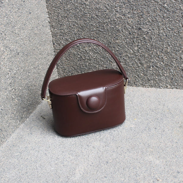 Handmade Leather Handbag Crossbody Shoulder Bag Round Bag Purse Clutch Women side