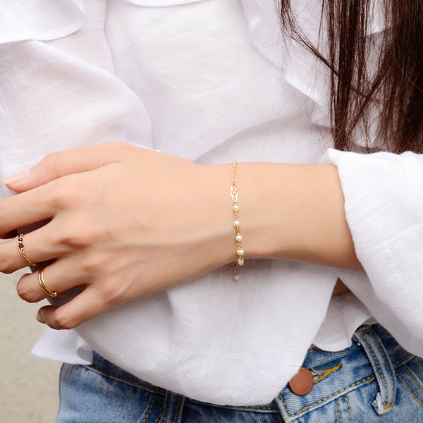 Tiny Freshwater Pearl Bead Bracelet Gold Handmade Jewelry Accessories Women