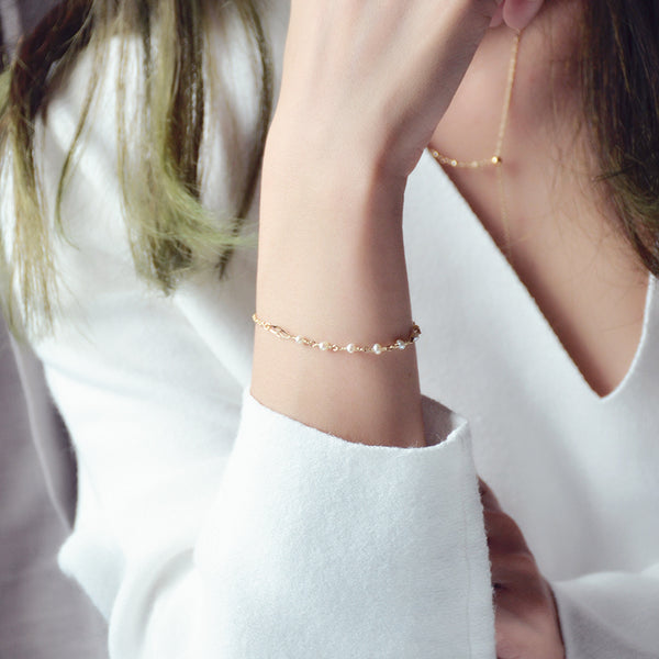 Tiny Freshwater Pearl Bead Bracelet Gold Handmade Jewelry Accessories Women beautiful