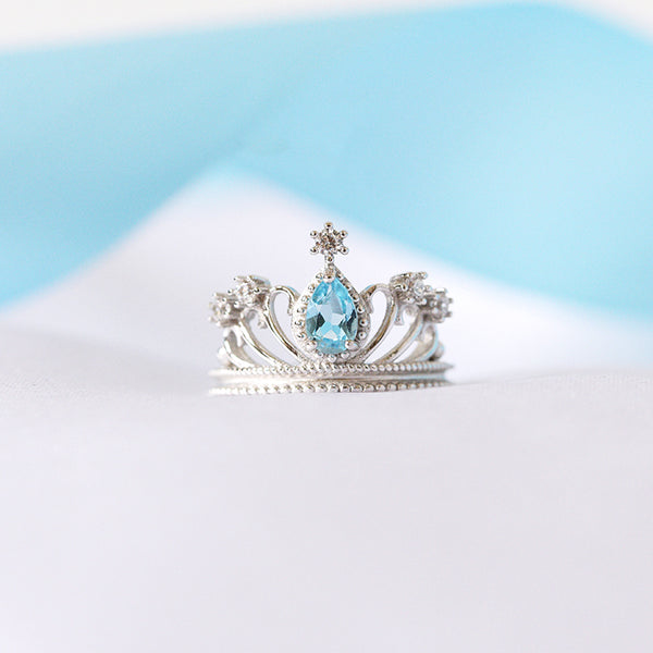 Topaz Crown Ring Gold Silver Engage proposal Ring November Birthstone Women blue