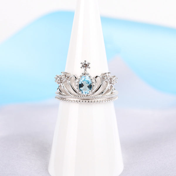 Topaz Crown Ring Gold Silver Engage proposal Ring November Birthstone Women FRONT