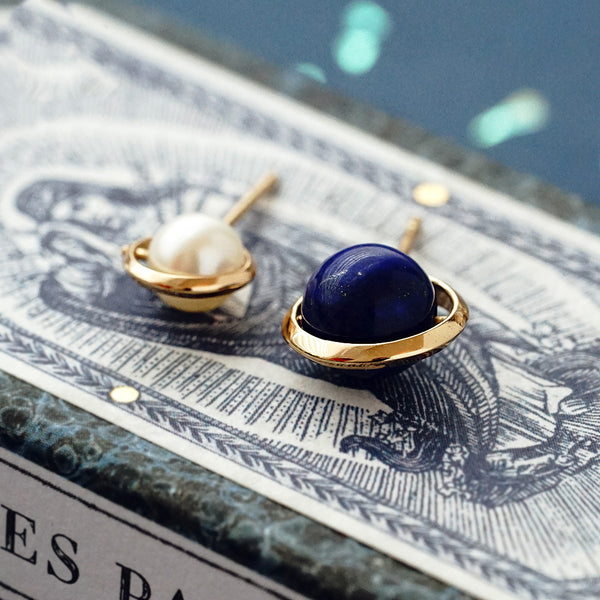 Topaz Lapis Lazuli Pearl Stud Drop Earrings Gold silver Jewelry Women beautiful