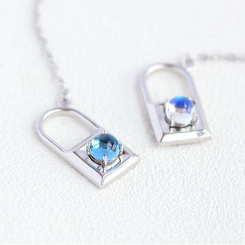 Topaz Moonstone Double Mosaic Pendant Necklace Silver Jewelry Accessories Gifts Women adorable