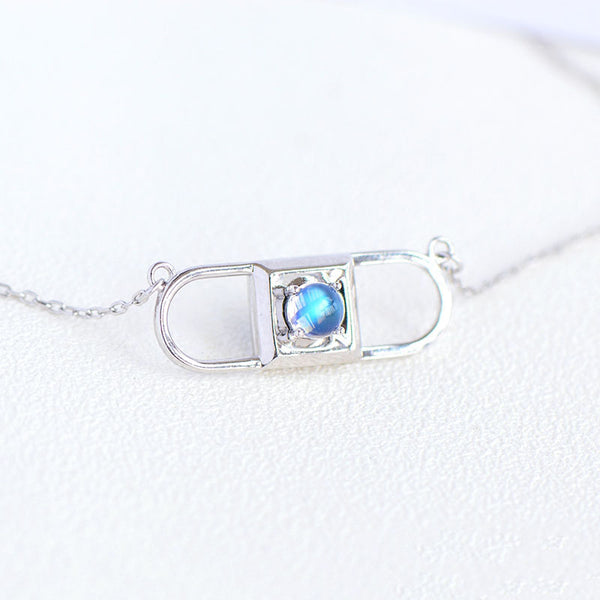 Topaz Moonstone Double Mosaic Pendant Necklace Silver Jewelry Accessories Gifts Women june birthstone