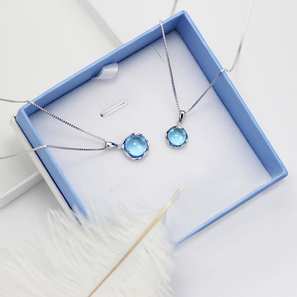 Blue Topaz Pendant Necklace in Sterling Silver Jewelry Accessories Gift For Women