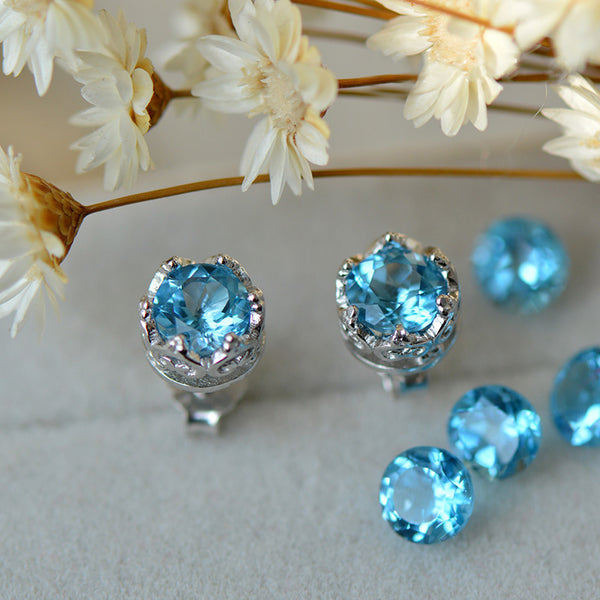 Topaz Stud Earrings Silver November Birthstone Handmade Jewelry women blue