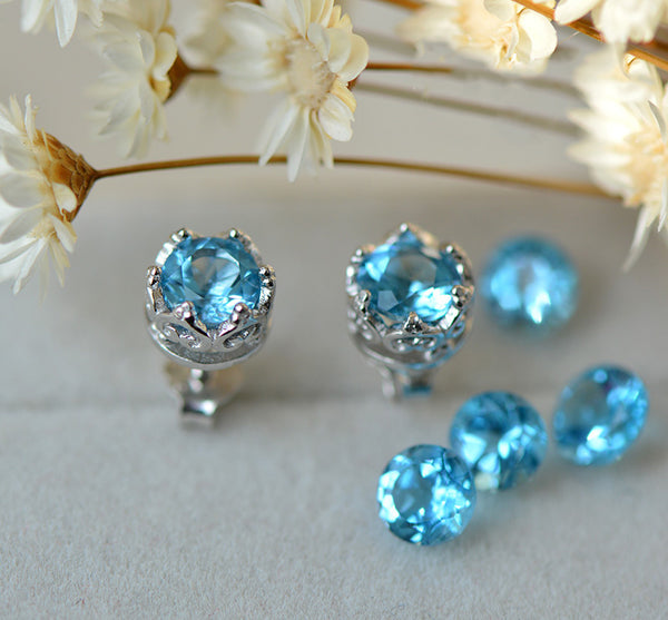 Topaz Stud Earrings Silver November Birthstone Handmade Jewelry women gemstone