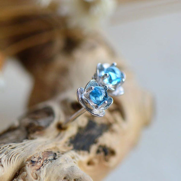 Blue Topaz Stud Earrings in Sterling Silver November Birthstone Handmade Jewelry