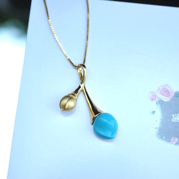 Turquoise Pendant Necklace Gold Silver Gemstone Jewelry Accessories Women cute