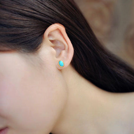 Turquoise Stud Earrings Gold Silver Gemstone Jewelry Accessories Women wear