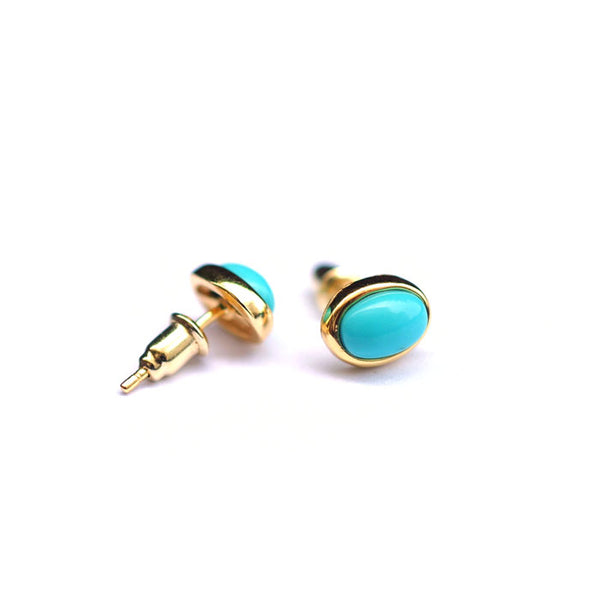 Turquoise Stud Earrings Gold Silver Gemstone Jewelry Accessories Women