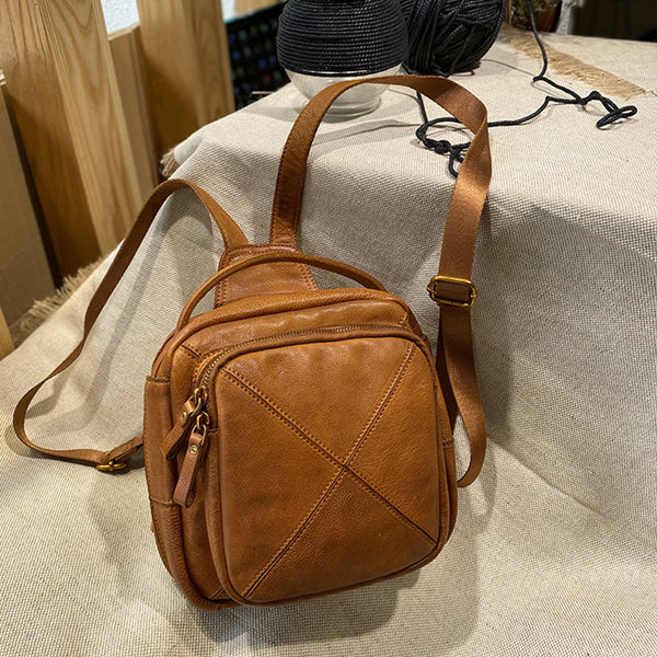 Unique Ladies Small Square Genuine Leather Backpack Purses Handbags for Women Designer