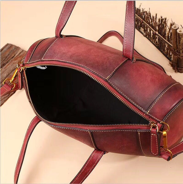 Unique Women Leather Handbags Shoulder Bag Barrel Bag Purses for Women Genuine Leather