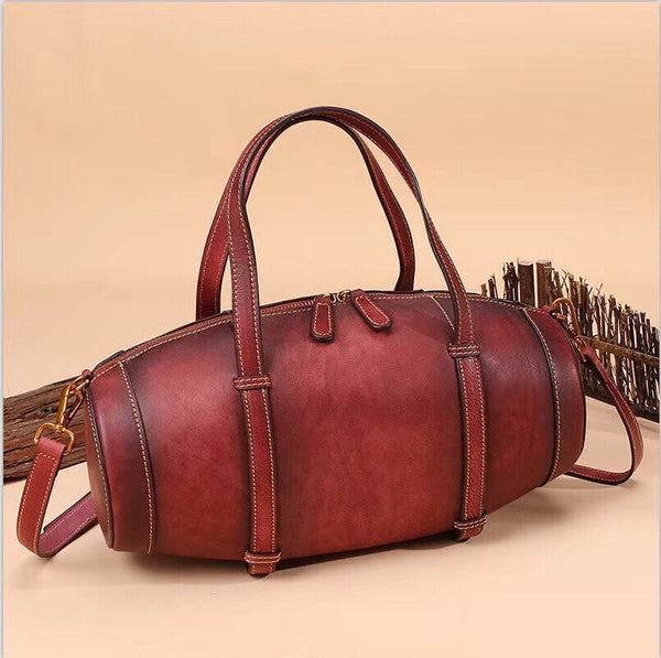 Unique Women Leather Handbags Shoulder Bag Barrel Bag Purses for Women Handmade