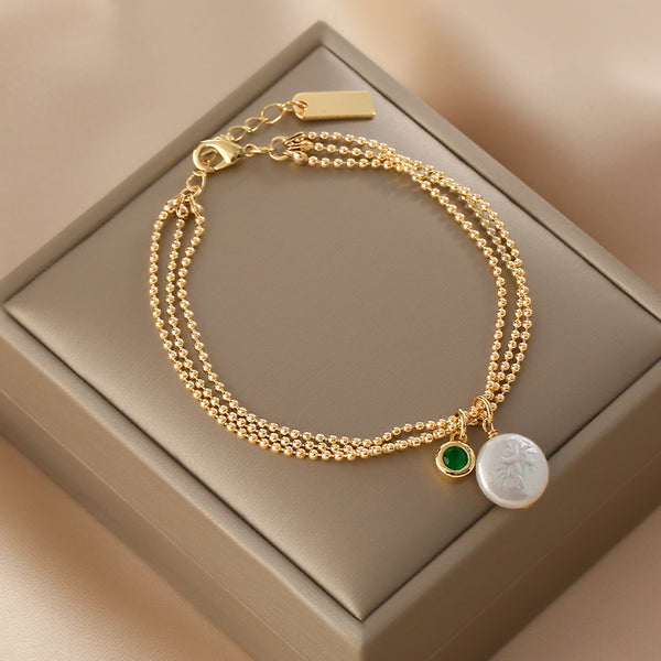 Unique Women's Baroque Pearl Pendant Bracelet 24K Gold Plated Bracelet Chic