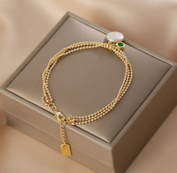 Unique Women's Baroque Pearl Pendant Bracelet 29K Gold Plated Bracelet Designer
