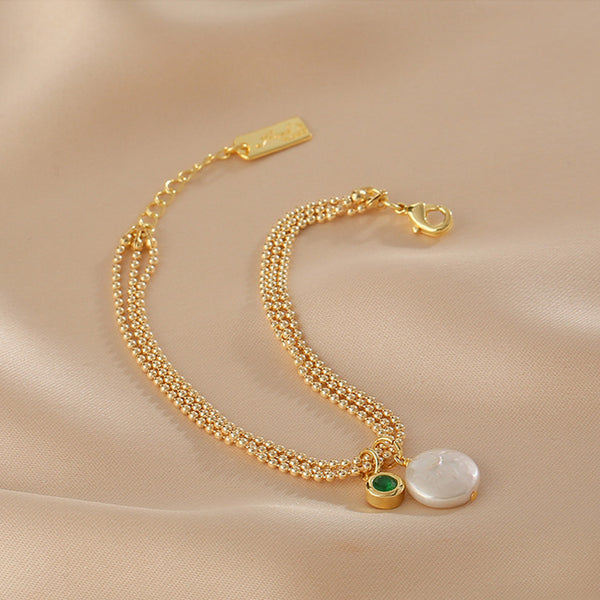 Unique Women's Baroque Pearl Pendant Bracelet 37K Gold Plated Bracelet Gift-idea