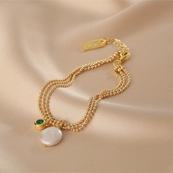 Unique Women's Baroque Pearl Pendant Bracelet 44K Gold Plated Bracelet Nice