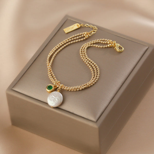 Unique Women's Baroque Pearl Pendant Bracelet 53K Gold Plated Bracelet Trendy